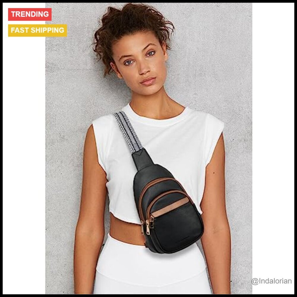 Small Leather Sling Bag Crossbody Fanny Pack Minimal Chic Travel Essentials - Picture 3 of 7